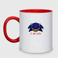 Чашка с принтом двухцветная «Sonic Exe - I am God» (цвет чашки на выбор)
