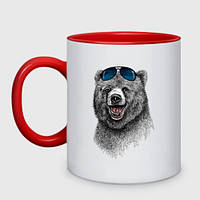 Чашка з принтом двоколірна «Ведмідь в окулярах»