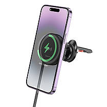Тримач для мобiльного з БЗП BOROFONE BH207 Mona retractable magnetic wireless fast charging car holder(air, фото 6
