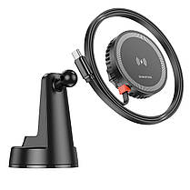 Тримач для мобільного з БЗП BOROFONE BH208 Mona retractable magnetic wireless fast charging car holder (приєднання, фото 4