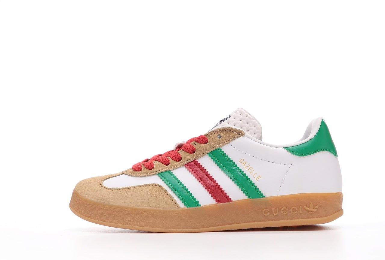 Жіночі Кросівки Adidas Gazelle x Gucci White Beige Green / Адідас Газелі Гуччі Білі з Бежевим та Зеленим