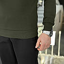 Теплий світшот Pobedov з жовтим гербом. Колір: темний хакі, фото 2