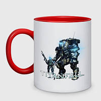 Чашка с принтом двухцветная «Титанфол арт робот и дроид Titanfall» (цвет чашки на выбор)