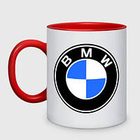 Чашка с принтом двухцветная «Logo BMW»