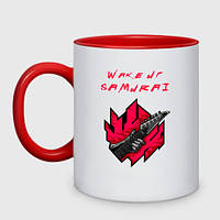 Чашка с принтом двухцветная «Wake up samurai»