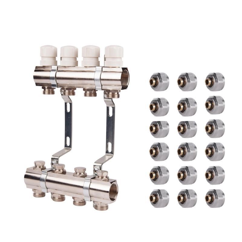 Комплект: SD Колектор терморегулювальний 1"х9 SD236W9 + SD Євроконус 3/4" 16 х 2 мм SD346, фото 1