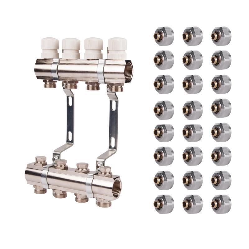 Комплект: SD Колектор терморегулювальний 1"х12 SD236W12 + SD Євроконус 3/4" 16 х 2 мм SD346, фото 1