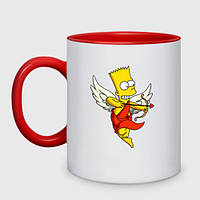 Чашка з принтом двоколірна «Барт Сімпсон - купідон ангел»