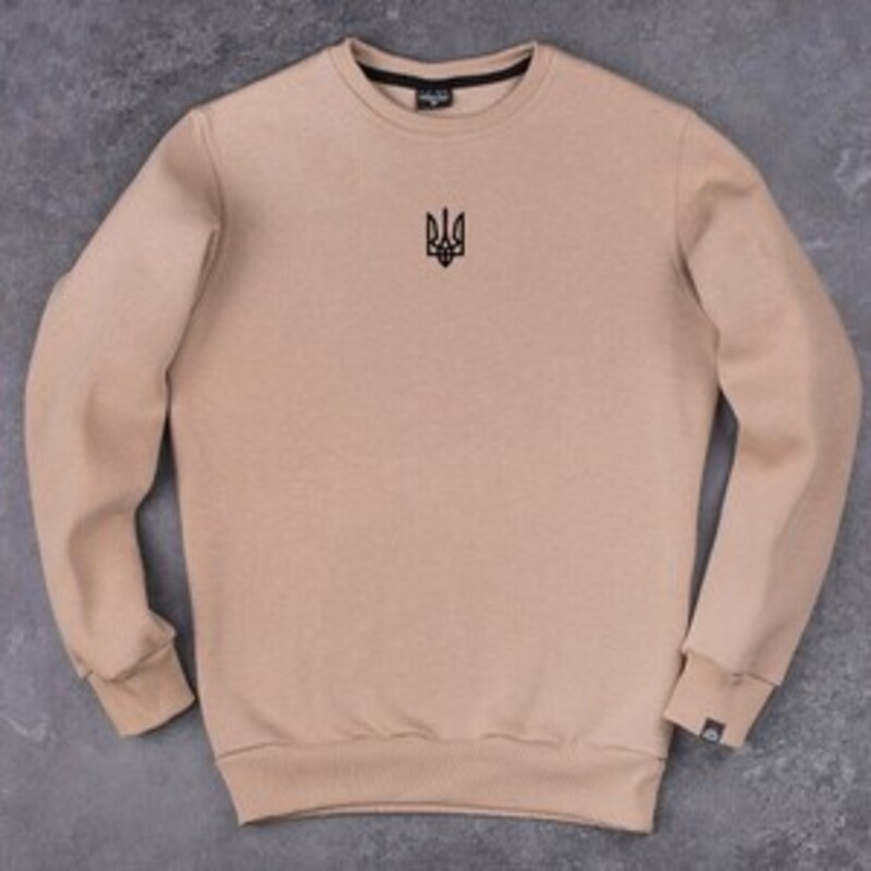 Теплий світшот Pobedov пісочного кольору з чорним гербом, фото 1