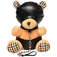 Плюшеве ведмежа HOODED Teddy Bear БДСМ у шкіряному каптурі з повідцем, 23x16x12 см