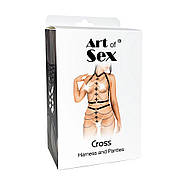 Набір портупея + трусики зі шкіри з ланцюжками Art of Sex - Cross, розмір XS-M, колір чорний, фото 3