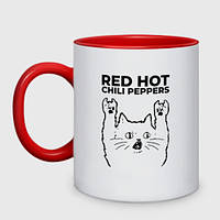 Чашка с принтом двухцветная «Red Hot Chili Peppers - rock cat»