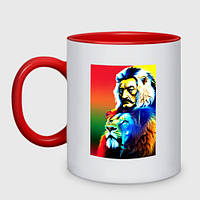 Чашка с принтом двухцветная «Salvador Dali and lion - collaboration»