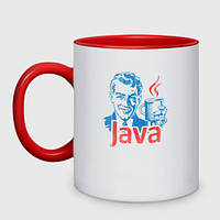 Чашка с принтом двухцветная «Java программист с кофе»