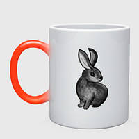 Чашка с принтом хамелеон «Черный кролик символ года 2023»