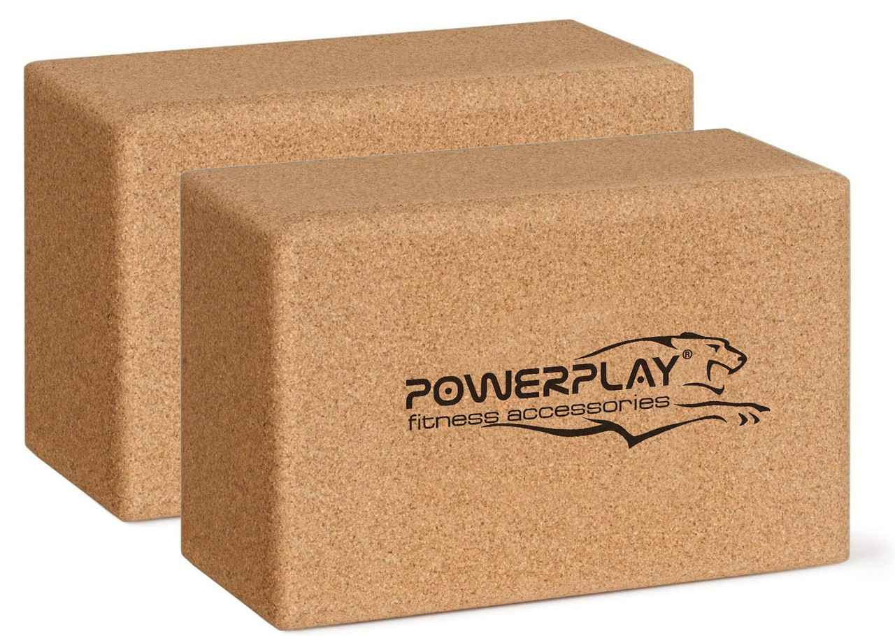 Блоки для йоги 2 шт. PowerPlay PP_4006 з пробкового дерева Cork Yoga Block (пара)