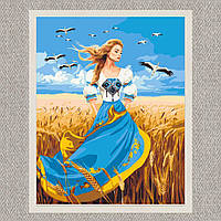 Картина по номерам Девушка в сине-желтом платье. Украинский сюжет 40*50 см Оригами LW 32580