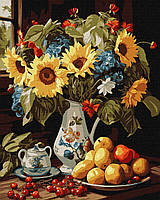 Картина по номерам Натюрморт. Цветы с фруктами 40*50 см Идейка KHO 5680