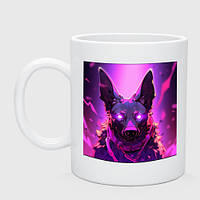 Чашка с принтом керамическая «Аниме собака в свете неона»