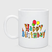 Чашка с принтом керамическая «Happy birthday greetings»