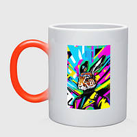 Чашка с принтом хамелеон «Прикольный заяц - поп-арт - нейросеть»