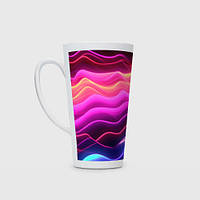 Чашка с принтом Латте «Розовые и фиолетовые неоновые волны»