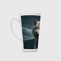 Чашка с принтом Латте «Белый волк вожак стаи»