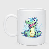 Чашка с принтом керамическая «Крокодил в луже»