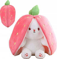 Мягкая игрушка трансформер Кролик Клубничка зайчик в клубнике розовая Кролик с длинными ушками