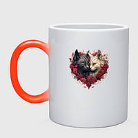 Чашка с принтом хамелеон «Пара котов - День Валентина»