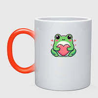 Чашка с принтом хамелеон «Милый лягушонок с сердцем»