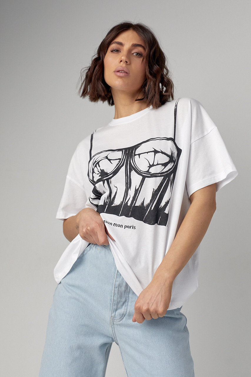 Жіноча футболка з принтом у формі корсета — білий колір, L (є розміри)