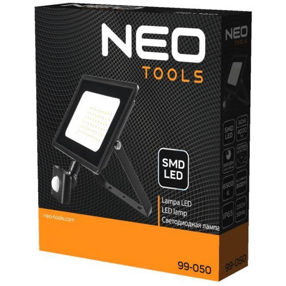 Neo Tools Прожектор, 4000 люмен, 50Вт, 220 В, Smd Led, датчик руху, кабель 0.15 м без вилки, алюміній, IP65 - фото 4 - id-p2187575561