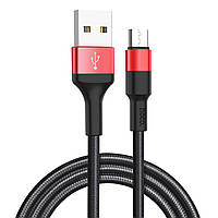 Кабель HOCO X26 USB to Micro 2A, 18W 1m, nylon, aluminum connectors, Black+Red