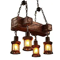 Вінтажний промисловий креативний дерев'яний підвісний світильник 4 ліхтаря металевий залізний люстра