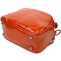 Удобная глянцевая сумка на плечо из натуральной кожи 22129 Vintage Коричневая Отличное качество