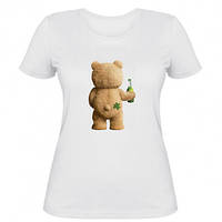 Женская футболка Мишка тедди с бутылкой пива