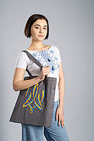 Эко-сумка шопер с вышивкой "Тризуб" графит