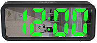 Дзеркальні LED годинник з будильником і термометром DT-6508 Black (зелена підсвітка) (7143)