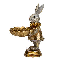 Статуетка декоративна Золотий кролик із тацею 15х10х9 см 12007-253 полістоун