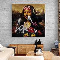 Картина на холсте Микки Маус обрисовывает Джаконду HolstPrint RK1384 размер 70 x 70 см