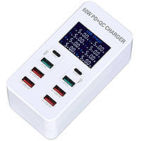 Сетевое зарядное устройство на 8 разъемов Addap WLX-A8T Type-C + USB-A PD 3.0 и QC 3.0 CB, код: 8368083
