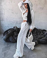 Брендовый Прогулочный костюм с широкими брюками Стильный костюм с кофтой и широкими брюками 42-44 и 46-48 42/44, Белый