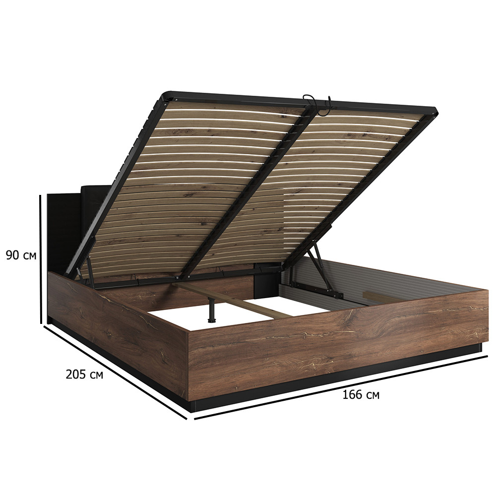 Двоспальне ліжко Sigma 160х200 см дуб флагшток мідна нитка та чорний супермат з підйомним механізмом, фото 1