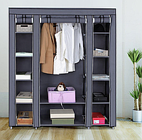 Каркасный тканевый шкаф для одежды 12 полок и вешалки HCX Storage Wardrobe 68150 мобильный складной шкаф Серый