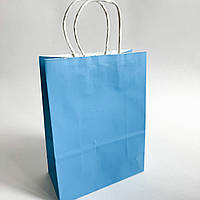 Крафт пакет голубой с ручками (22*15*8 см)