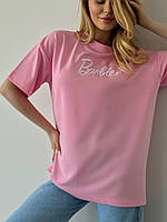 Стильна футболка oversize, вишивка Barbie