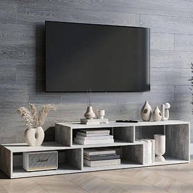 Широка підлогова тумба для телевізора з 4 осередками в вітальню, велика полиця для ТБ та мультимедіа