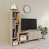 Велика підлогова тумба під телевізор з ящиками у вітальню, ТВ тумба з ЛДСП з широким шухлядою, фото 2