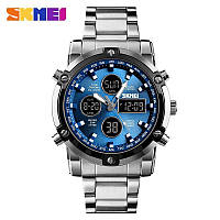 Skmei 1389BU Silver-Black-Blue, часы, серебрие, синие, мужские, стильные, прочные, на каждый день
